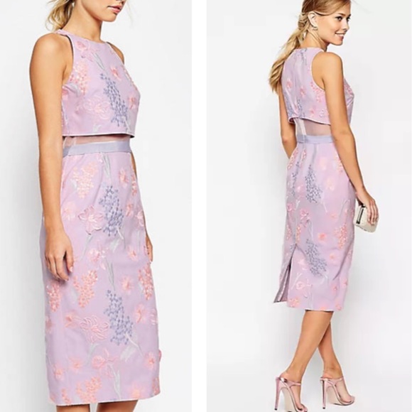 ASOS Dresses & Skirts - Asos embroidered organza dress midi Size 0 (U.S.) pink Lavender Embroidered